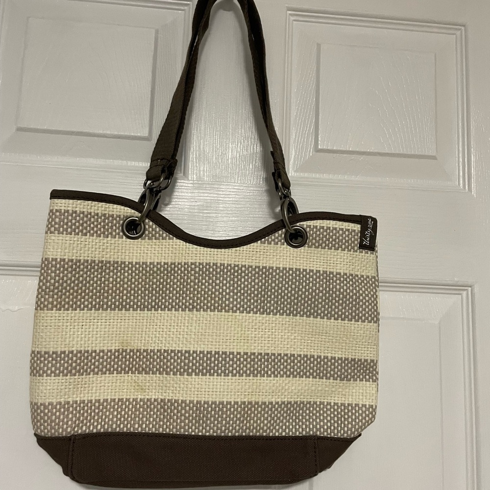 Thirty-One two-tone striped canvas purse. NWOT. Never used.